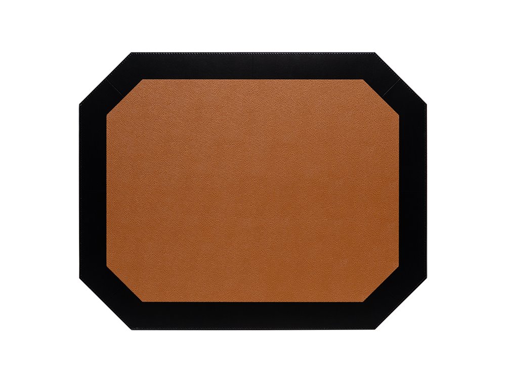 Set de table octogonal Vendome cuir Camel/Noir 50x40cm